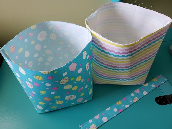 Outer and lining baskets before sewing all together
