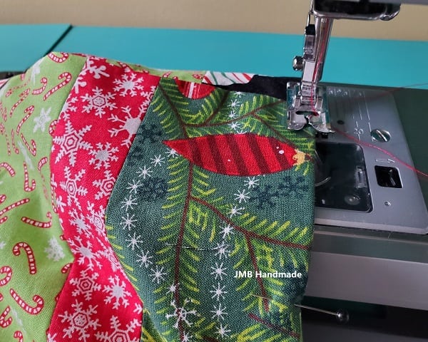 Top stitching the Christmas stocking