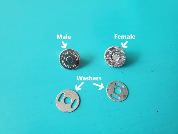Magnetic snap female, male and two washers