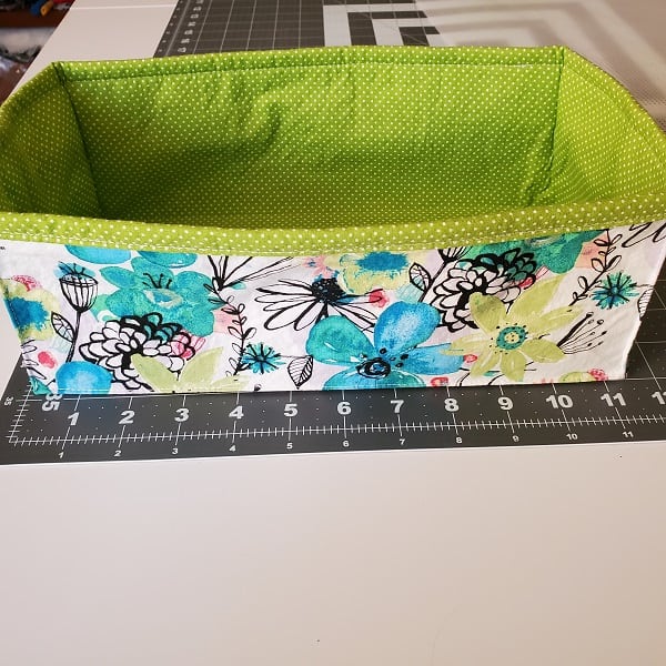 Sew along bottom long edges of fabric basket