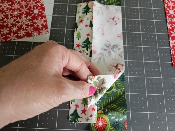 Continue to sew the fabric coaster strips together lengthwise
