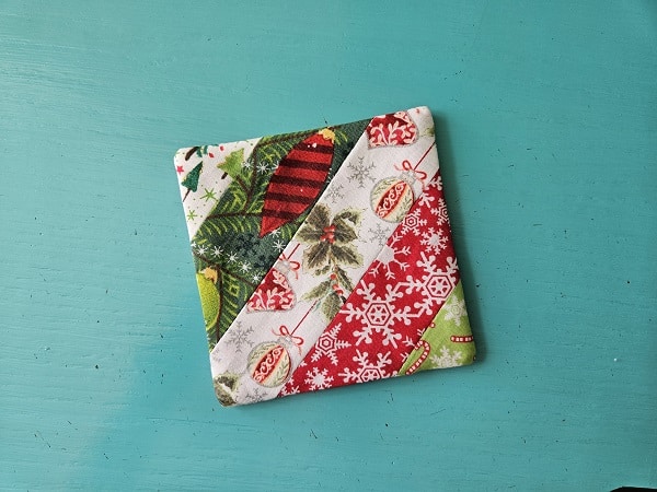 Square fabric coaster turned right side out