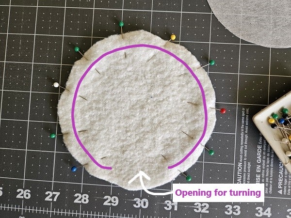 Sew around the circle coaster leaving an opening for turning