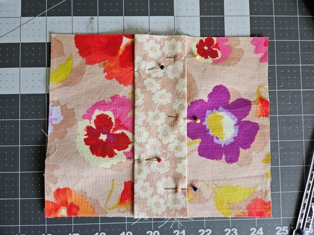 Accent piece pinned and ready to sew to belt bag outer fabric