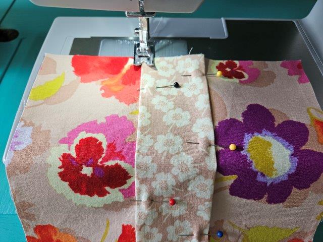 Sew the accent fabric piece to belt bag outer fabric piece