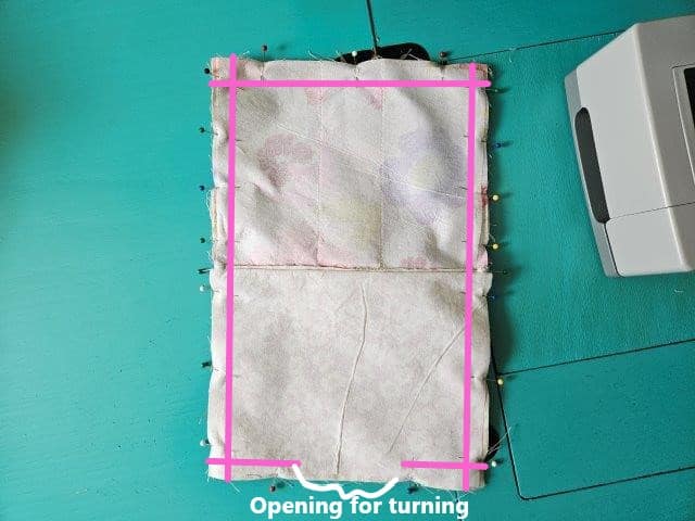 Sew perimeter of belt bag, leaving opening for turning
