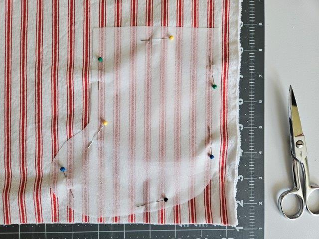 Template pinned to stocking lining fabric