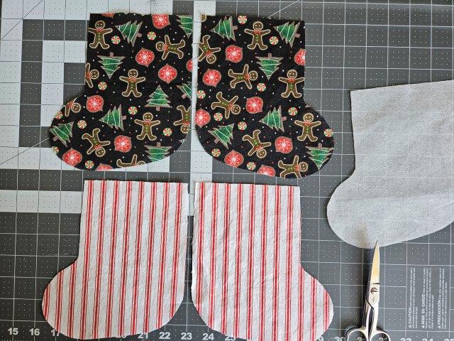 Mini stocking outer and lining fabric pieces