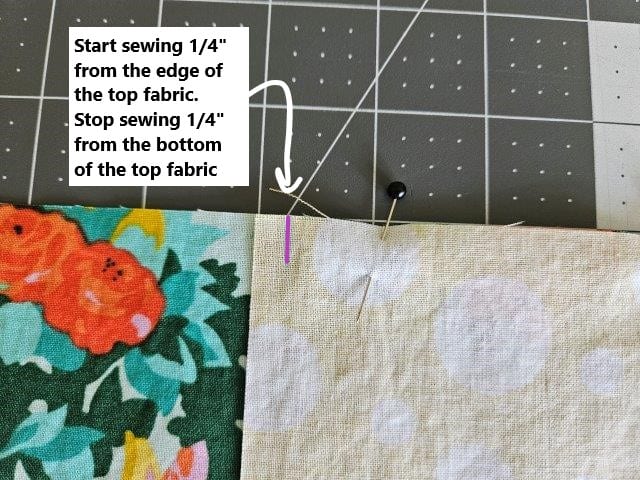 Start sewing 1/4" from top and stop 1/4" from bottom