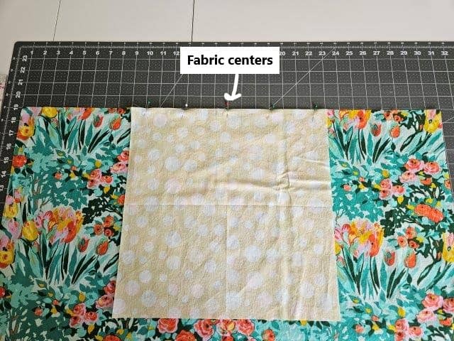 Fabric right sides together, lining up the center