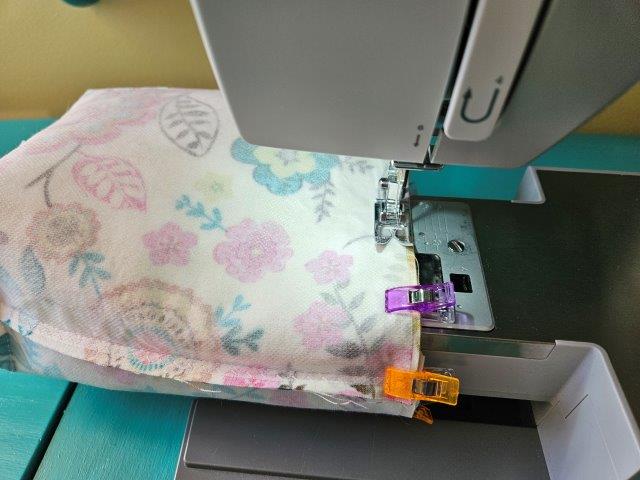 Sew around the top of the bag, leaving an opening for turning