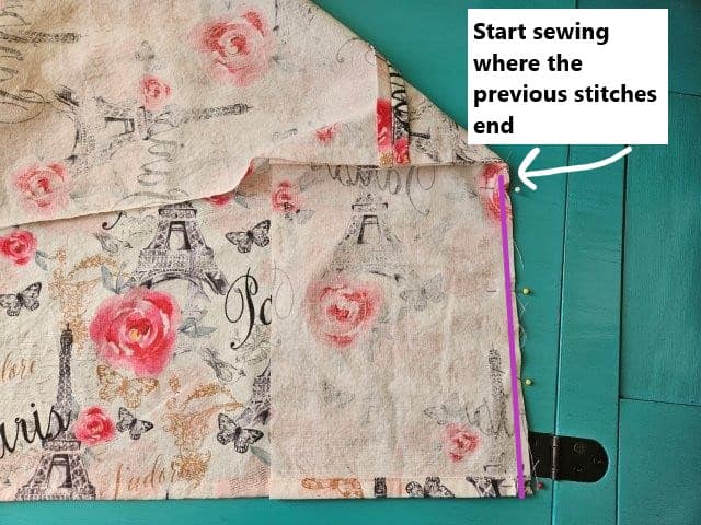 Start sewing where the previous stitches end