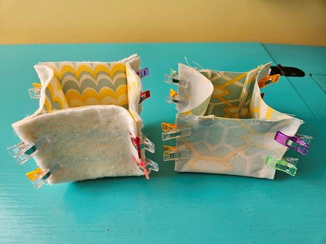 Outer and lining mini baskets ready to sew