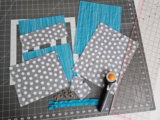 Cut fabric pieces for small sling bag