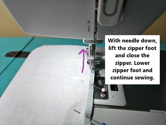 Close the zipper and continue sewing