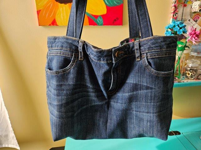 Upcycled a pair of jeans into a denim handbag