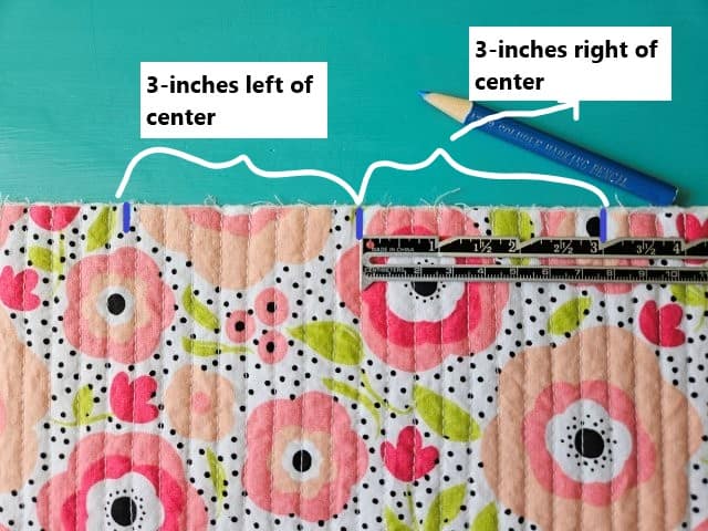 Mark 3 inches to the right and 3 inches to the left of center