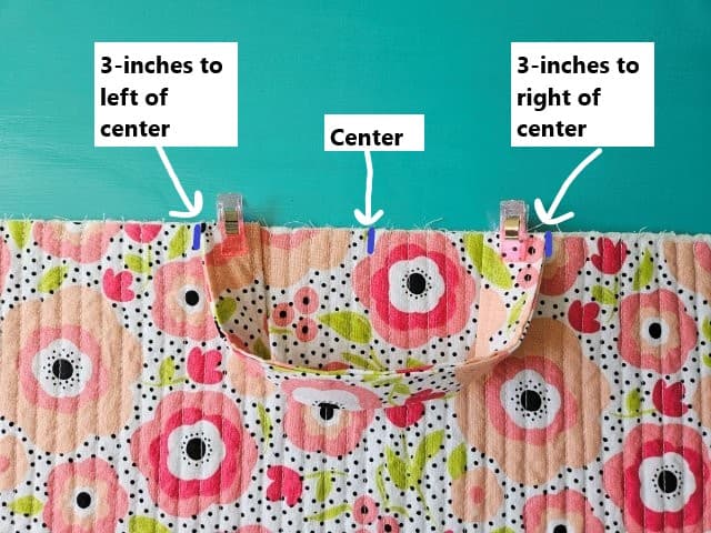 Place the other strap edge 3 inches to the left of center