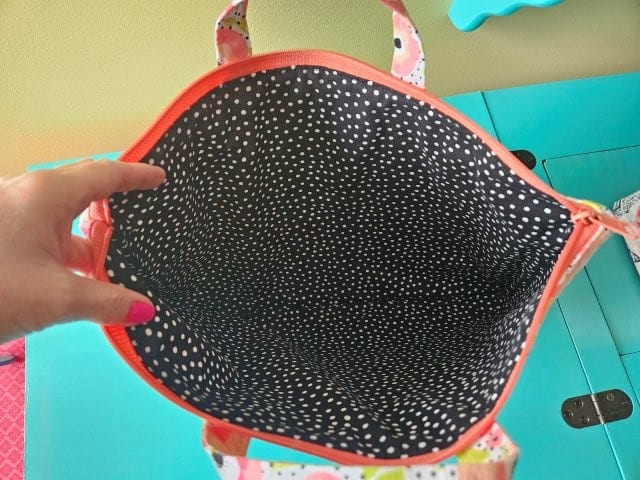 Interior of quilted zipper laptop case