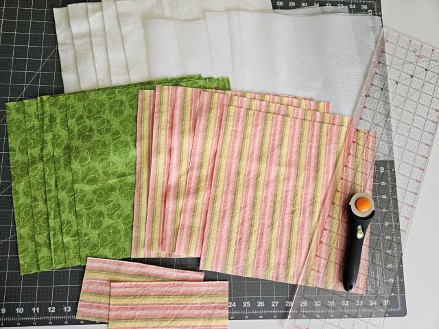Cut square basket fabric pieces and interfacing