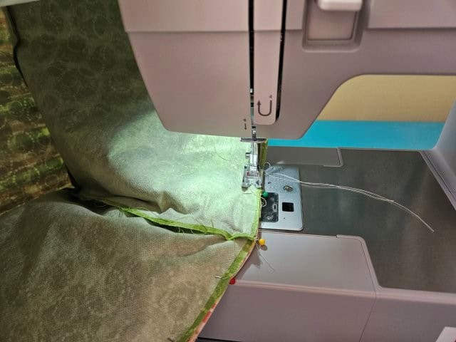 Sew around the top of the basket, leaving an opening