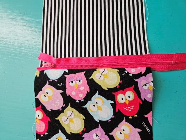 One side of the zipper sewn