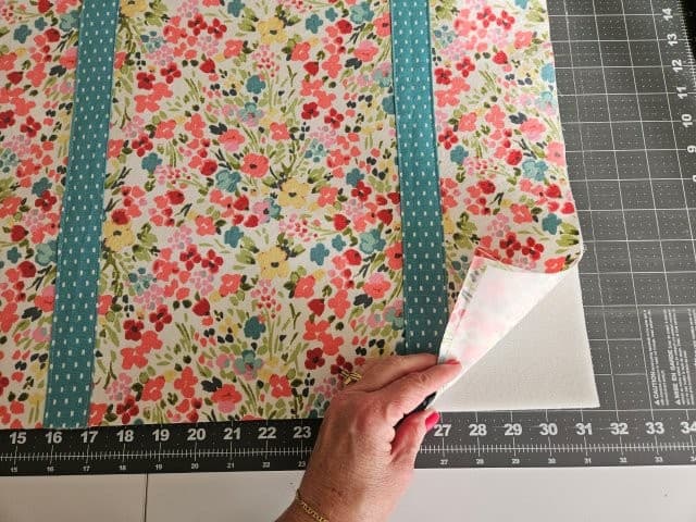 Place the outer fabric pieces right side up on top of the foam stabilizer