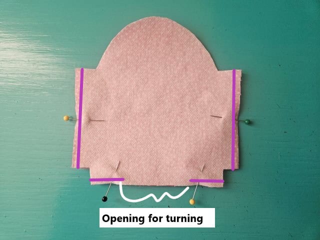Sew the lining leaving an opening for turning
