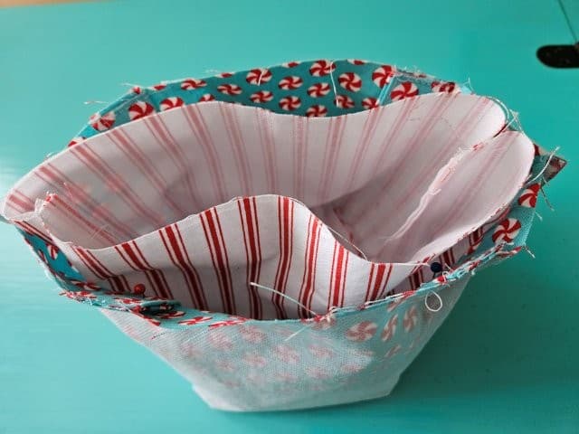 Place lining tote bag inside the outer tote bag right sides together