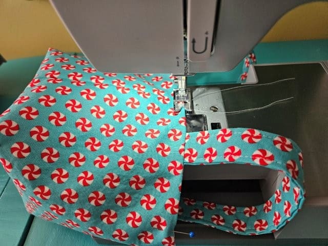 Top stitch around the top of the small tote bag