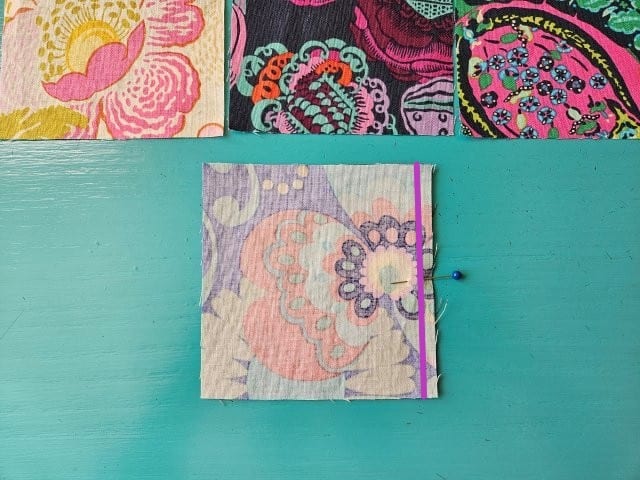 Sewing the crossbody bag squares together