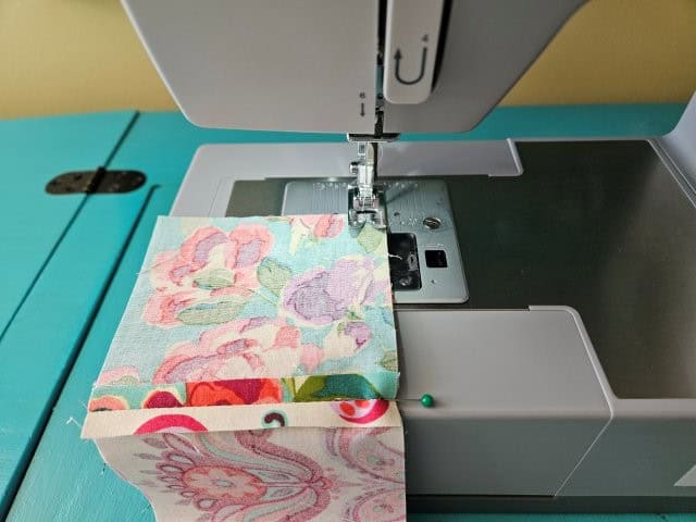 Sewing along the top edge of patchwork rows