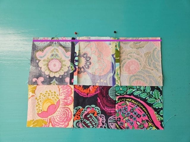 Sew the patchwork crossbody bag rows together