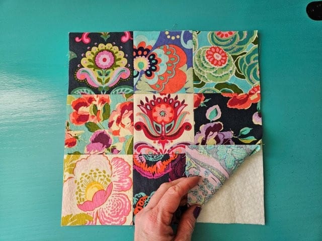 Add batting to the outer bag pieces