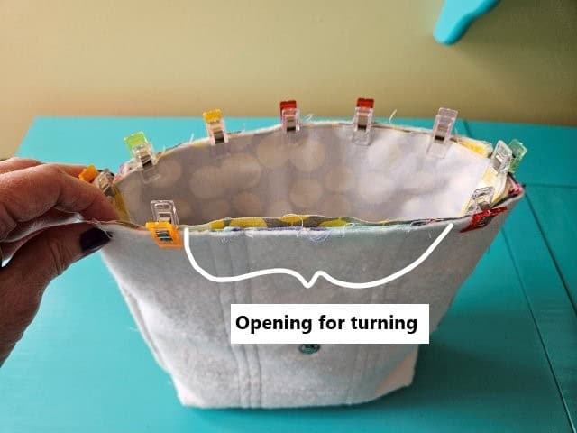 The messenger bag clipped and ready to sew