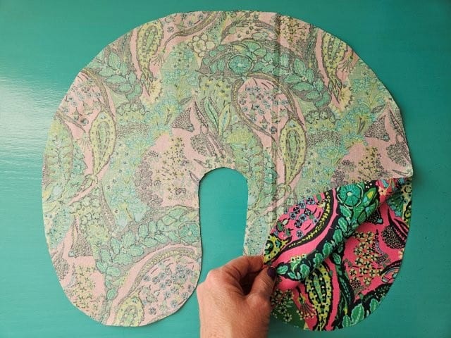 Neck pillow fabric pieces right sides together