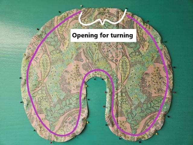 Sew around the pillow leaving an opening for turning