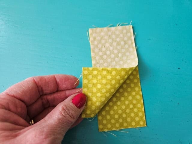 Cord strap fabric pieces right sides together