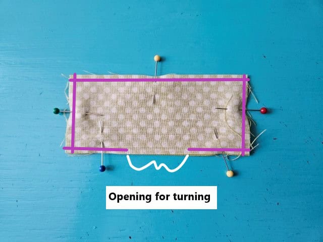 Cord strap pinned and ready to sew