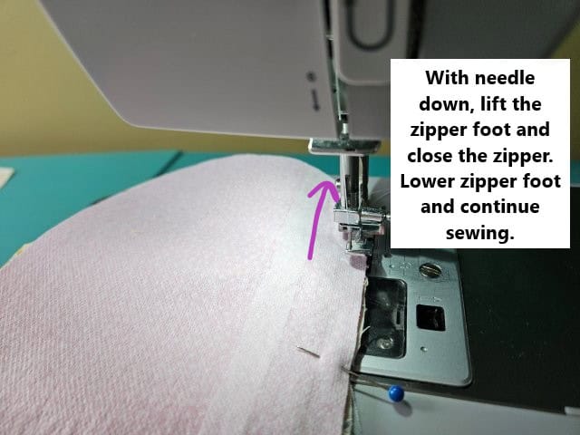 Close the zipper and continue sewing