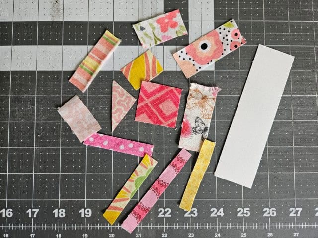 Fabric scraps chosen for the bookmark