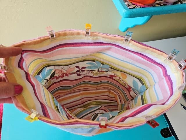 Pin around the top of the bag