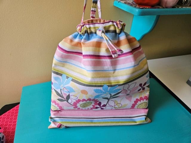 DIY shower curtain drawstring backpack