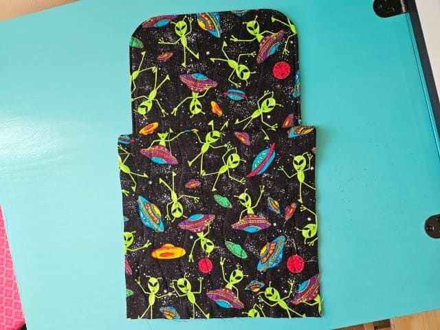 Picture of the flap basted to the bag