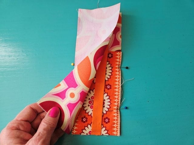 Place bookmark fabric pieces right sides together