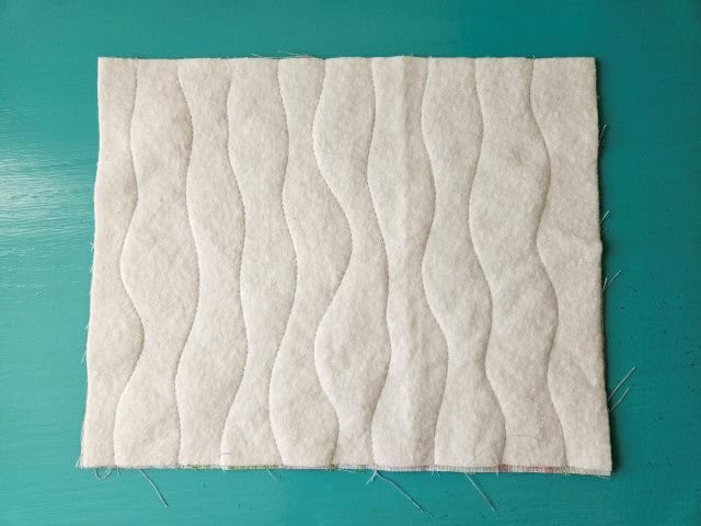 Picture of the batting quilted to the fabric for the zipper pouch