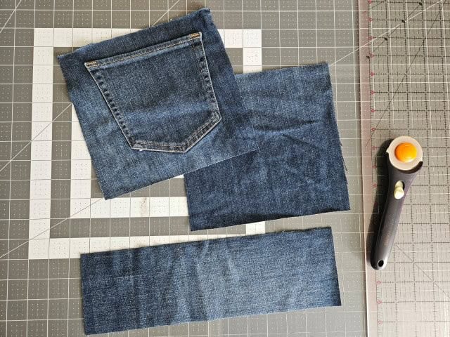 Denim jeans wristlet cut fabric pieces