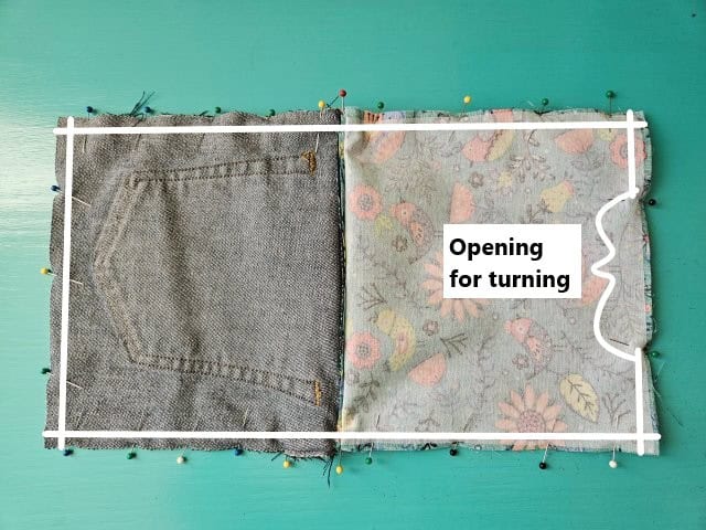 Sew around leaving an opening for turning